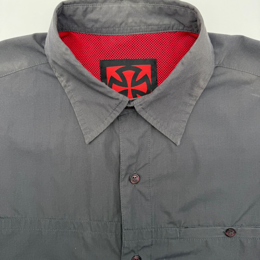 Independent Truck Company Shirt Mens Medium Gray Short Sleeve Button Up Skate